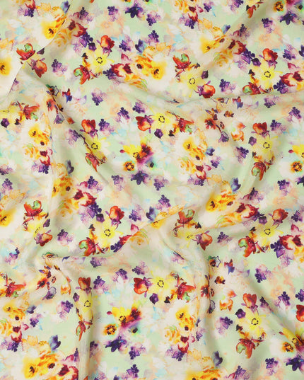 Mint Green Floral Viscose Crepe Digital Print Fabric, 110 cm Wide, Made in India-D20991