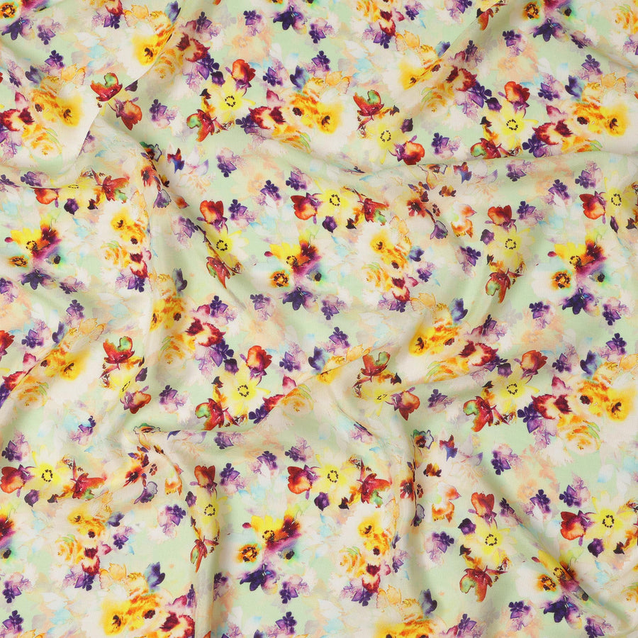 قماش كريب فيسكوز مزخرف بنقشة زهور باللون الأخضر النعناعي، عرض 110 سم، صنع في الهند - D20991