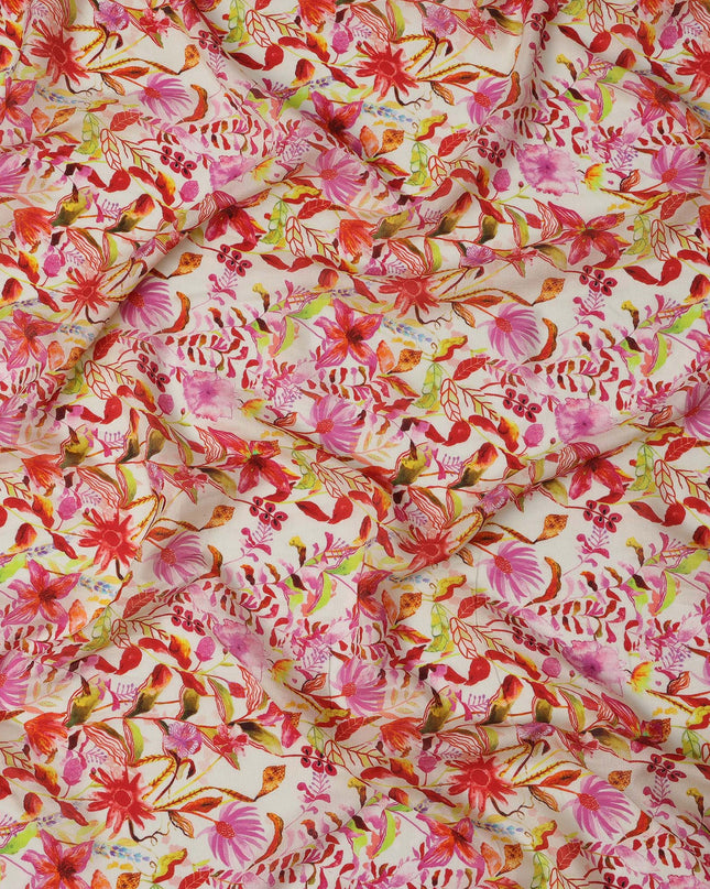 Ivory Tropical Floral Viscose Crepe Digital Print Fabric, 110 cm Wide, Made in India-D20992