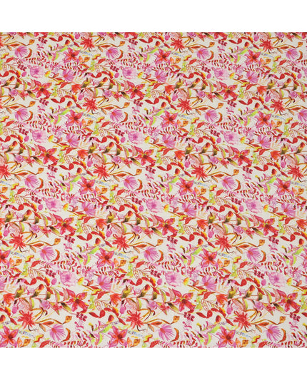 Ivory Tropical Floral Viscose Crepe Digital Print Fabric, 110 cm Wide, Made in India-D20992