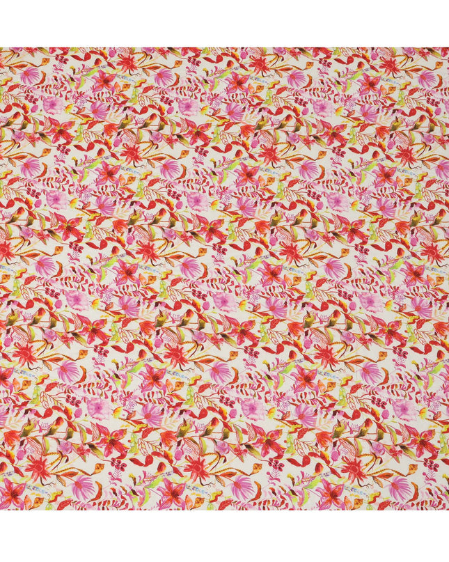 Ivory Tropical Floral Viscose Crepe Digital Print Fabric, 110 cm Wide, Made in India-D20992