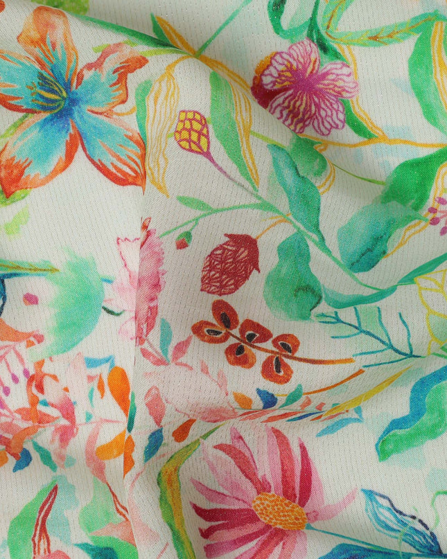 Mint Green Tropical Floral Viscose Crepe Digital Print Fabric, 110 cm Wide, Made in India-D20993