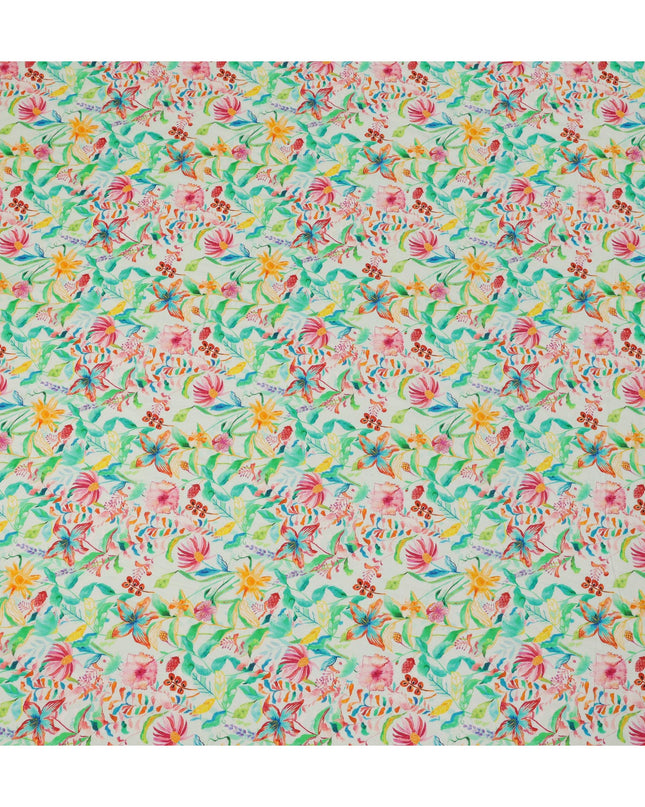 Mint Green Tropical Floral Viscose Crepe Digital Print Fabric, 110 cm Wide, Made in India-D20993