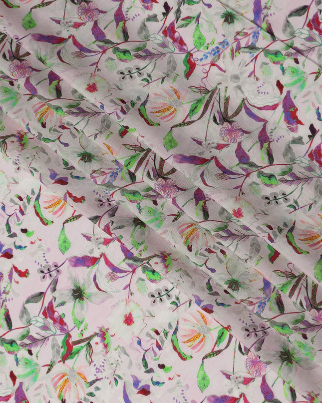 Light Pink Tropical Floral Viscose Crepe Digital Print Fabric, 110 cm Wide, Made in India-D20995