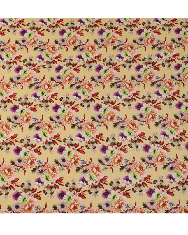 Butter Yellow Floral Viscose Crepe Digital Print Fabric, 110 cm Wide, Made in India-D20996