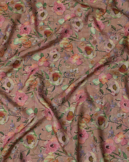 Blush Pink Botanical Linen-Cotton Blend Fabric, 110 cm Wide, Made in India-D20999