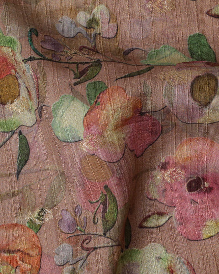 Blush Pink Botanical Linen-Cotton Blend Fabric, 110 cm Wide, Made in India-D20999