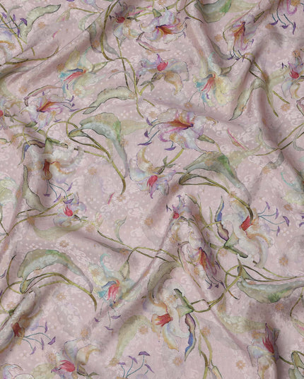 Soft Lavender Floral Viscose Crepe Digital Print Fabric, 110 cm Wide, Made in India-D21000