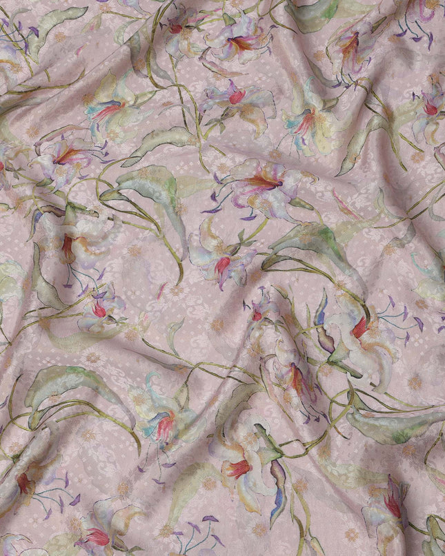 Soft Lavender Floral Viscose Crepe Digital Print Fabric, 110 cm Wide, Made in India-D21000