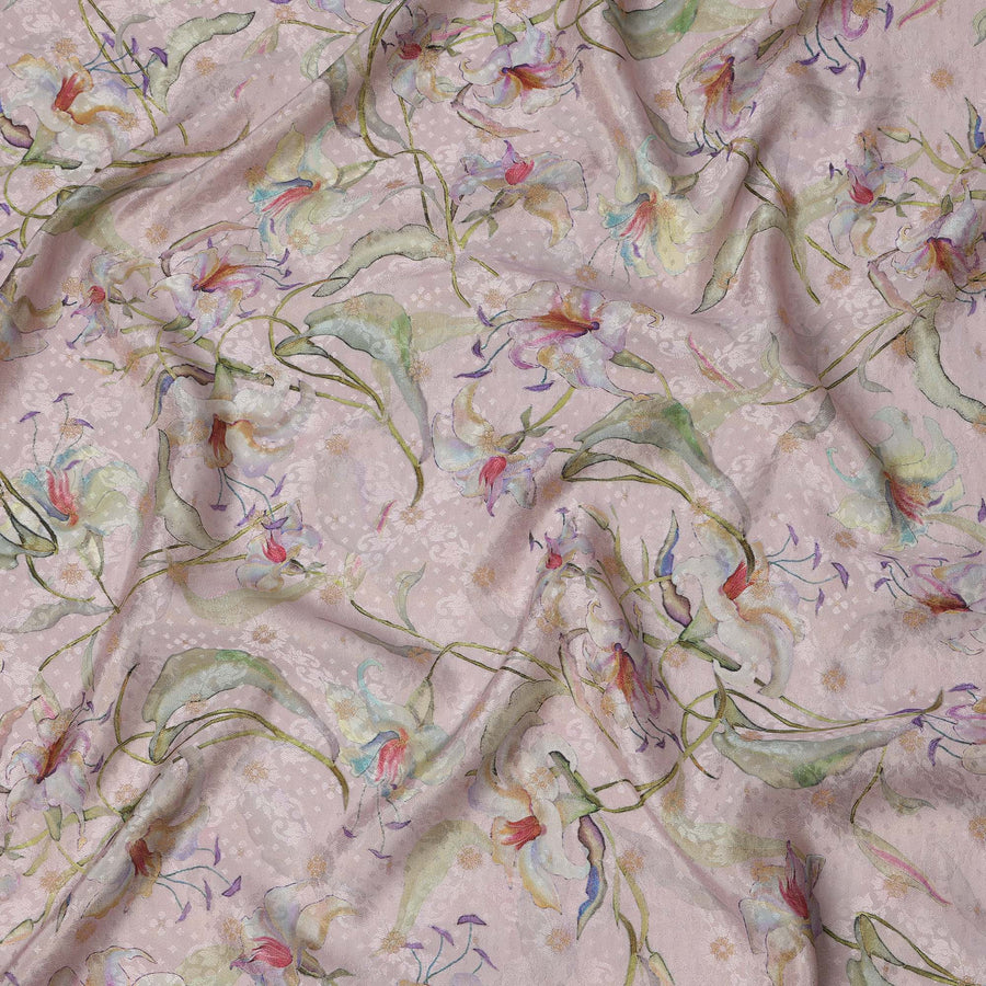 قماش كريب فيسكوز ناعم مطبوع رقميًا بنقشة زهور اللافندر، عرض 110 سم، صنع في الهند-D21000