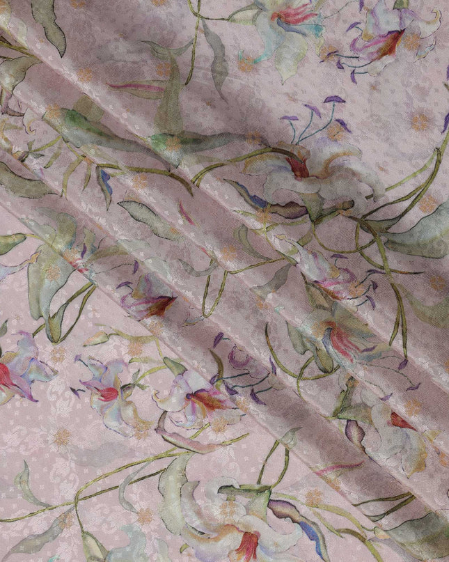 Soft Lavender Floral Viscose Crepe Digital Print Fabric, 110 cm Wide, Made in India-D21000