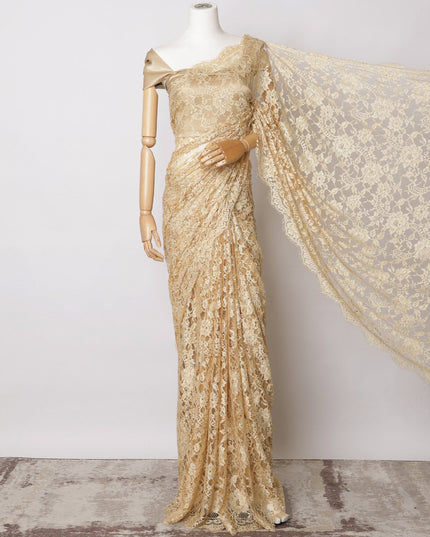 Gold Premium French Chantilly Saree Lace  with stone work- 5.5 Meters, Width 110 cm-D21074