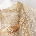 Gold Premium French Chantilly Saree Lace  with stone work- 5.5 Meters, Width 110 cm-D21074 Regal Fabrics