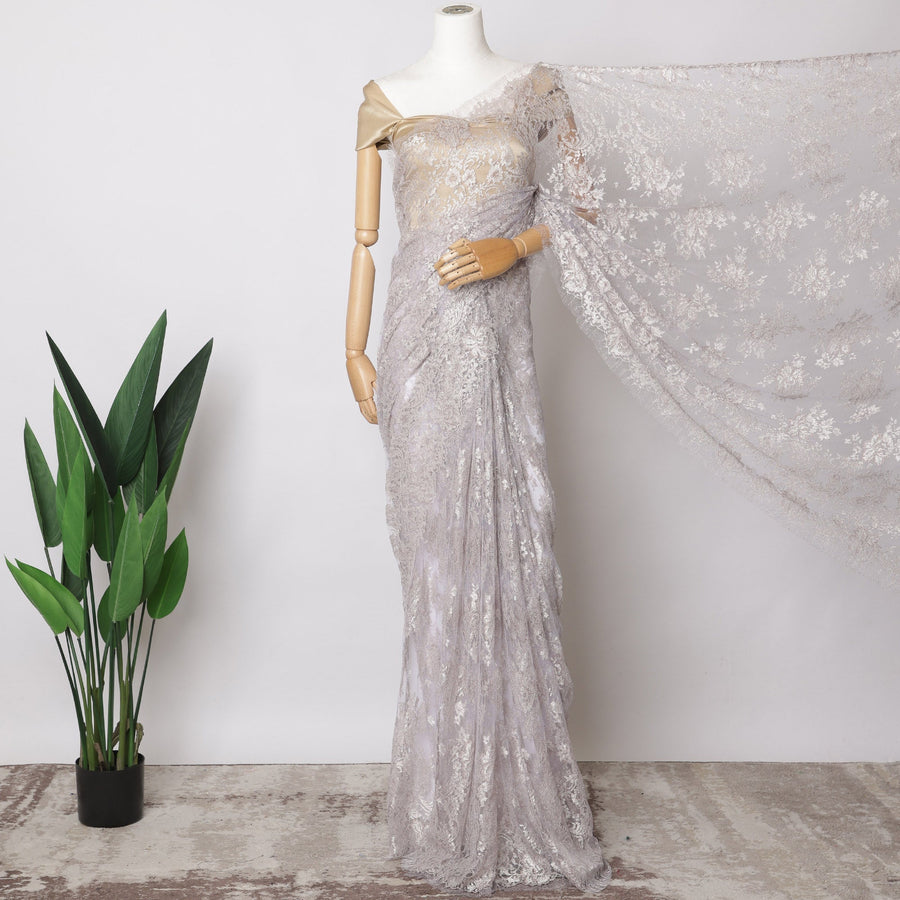 Light Lavender Metallic French Chantilly Lace Fabric – 5.5 Meters, Floral Design, 110 cm Width-D21077 Regal Fabrics
