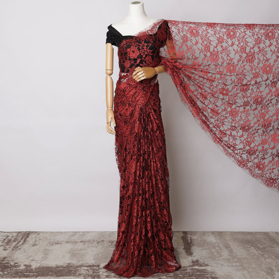 Red, Black Two-Tone French Chantilly Lace Fabric – 5.5 Meters, Floral Design, 110 cm Width-D21090 Regal Fabrics