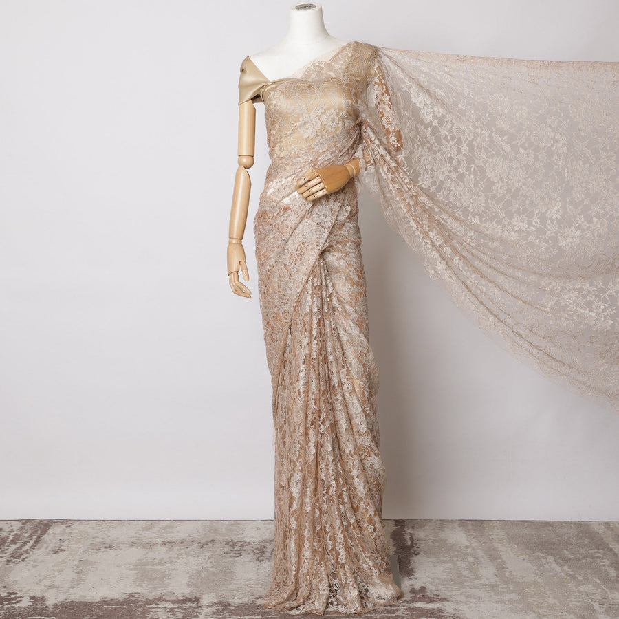 Peach Two-Tone French Chantilly Lace Fabric – 5.5 Meters, Floral Design, 110 cm Width-D21093 Regal Fabrics