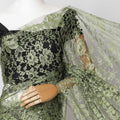 Light Olive Green, Black Two-Tone French Chantilly Lace Saree – 5.5 Meters, Floral Design, 110 cm Width-D21098
