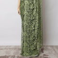 Light Olive Green, Black Two-Tone French Chantilly Lace Saree – 5.5 Meters, Floral Design, 110 cm Width-D21098