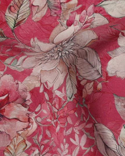 Rose Red Viscose Digital Printed Fabric with Floral Design, 110 cm Width-D21293