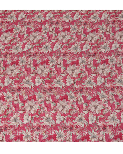 Rose Red Viscose Digital Printed Fabric with Floral Design, 110 cm Width-D21293