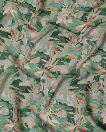 Sage Green Viscose Digital Printed Fabric with Abstract Floral Design, 110 cm Width-D21295