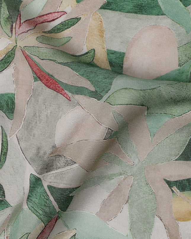 Sage Green Viscose Digital Printed Fabric with Abstract Floral Design, 110 cm Width-D21295