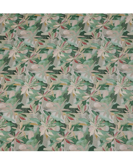 Sage Green Viscose Digital Printed Fabric with Abstract Floral Design, 110 cm Width-D21295