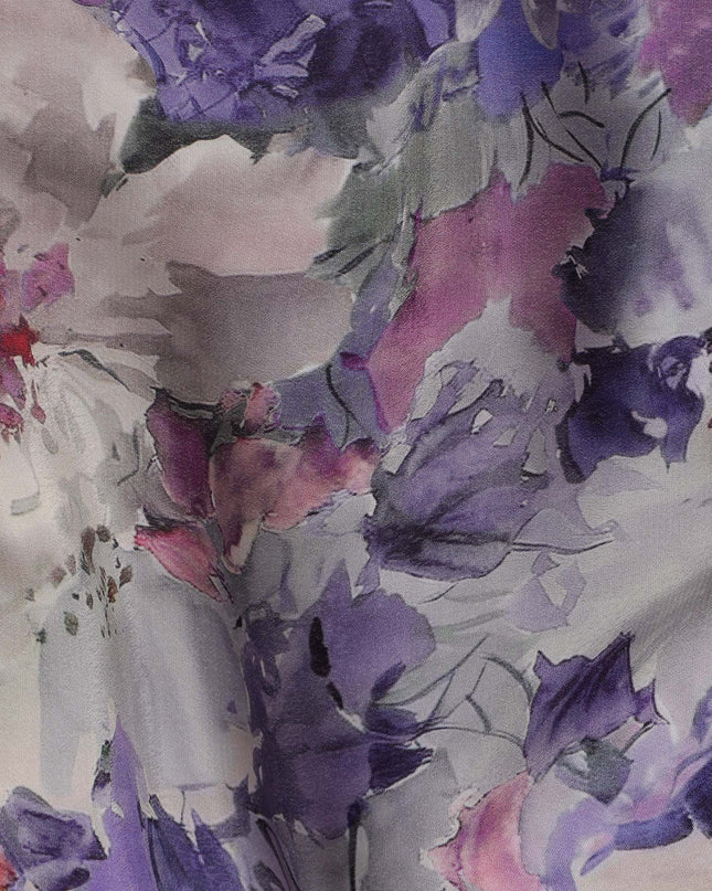 Lavender Purple Viscose Digital Printed Fabric with Watercolor Floral Design, 110 cm Width-D21296