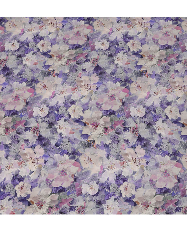 Lavender Purple Viscose Digital Printed Fabric with Watercolor Floral Design, 110 cm Width-D21296