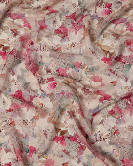 Cream Beige Viscose Digital Printed Fabric with Soft Floral Design, 110 cm Width-D21297