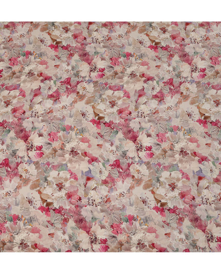 Cream Beige Viscose Digital Printed Fabric with Soft Floral Design, 110 cm Width-D21297