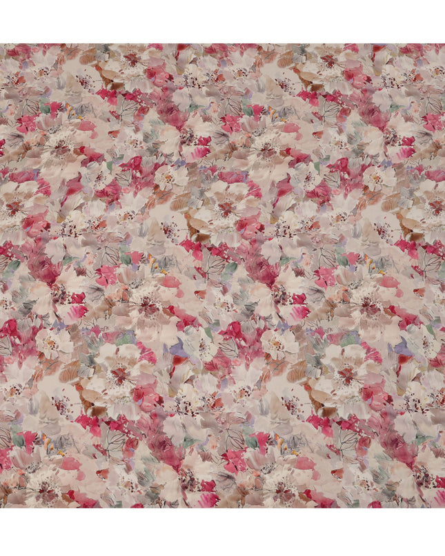 Cream Beige Viscose Digital Printed Fabric with Soft Floral Design, 110 cm Width-D21297