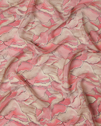 Peach Pink Viscose Digital Printed Fabric with Abstract Floral Design, 110 cm Width-D21298