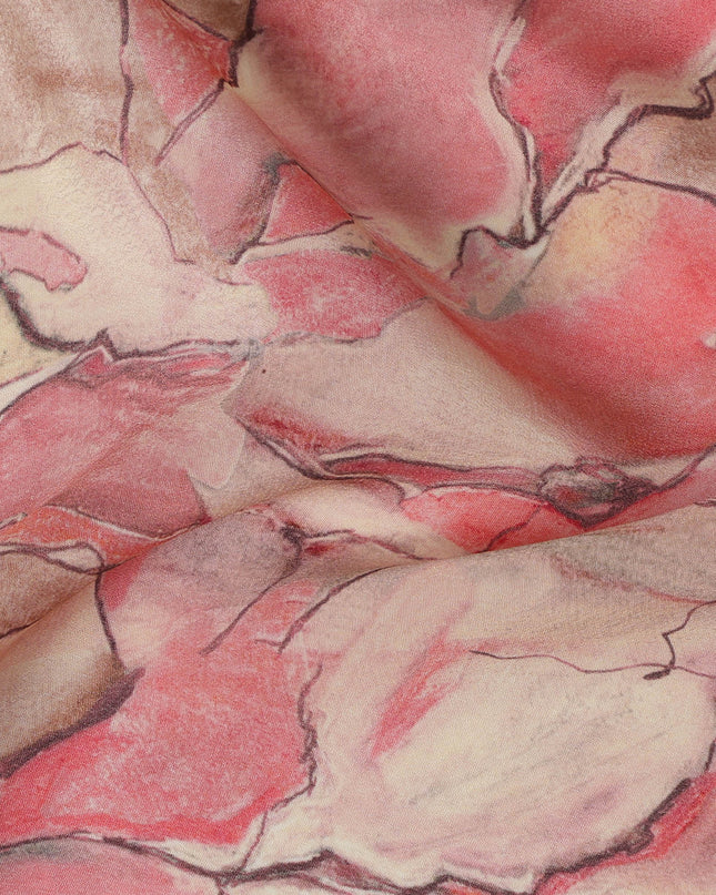 Peach Pink Viscose Digital Printed Fabric with Abstract Floral Design, 110 cm Width-D21298