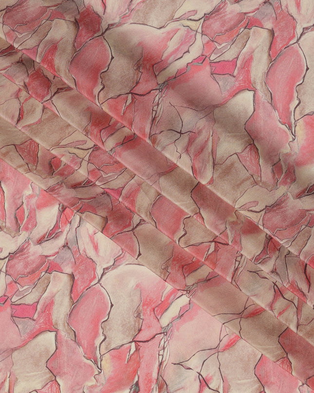 Peach Pink Viscose Digital Printed Fabric with Abstract Floral Design, 110 cm Width-D21298