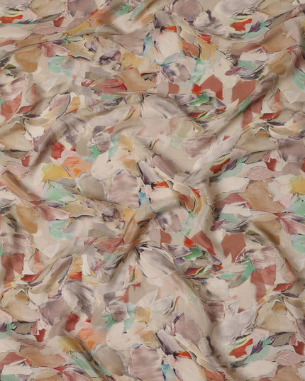 Multicolor Beige Viscose Digital Printed Fabric with Abstract Design, 110 cm Width-D21299