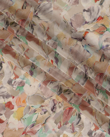 Multicolor Beige Viscose Digital Printed Fabric with Abstract Design, 110 cm Width-D21299