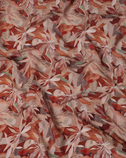 Terracotta Beige Viscose Digital Printed Fabric with Leafy Design, 110 cm Width-D21304