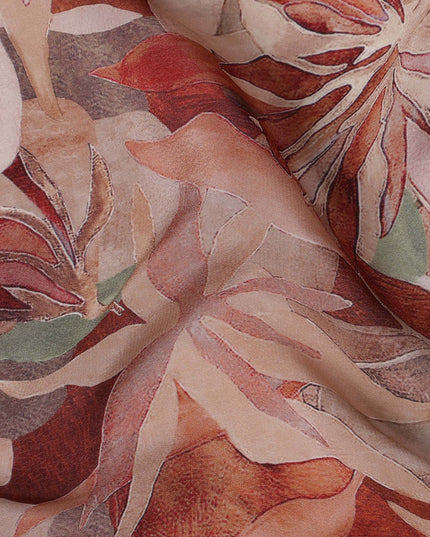 Terracotta Beige Viscose Digital Printed Fabric with Leafy Design, 110 cm Width-D21304