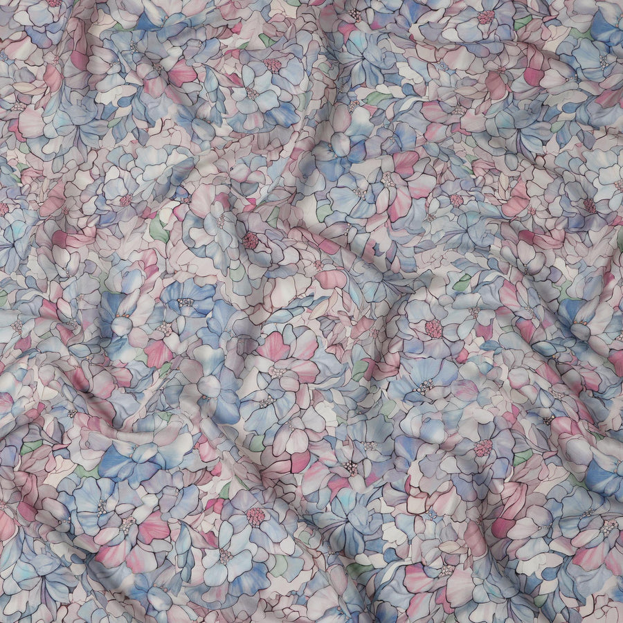 Pastel White Viscose Digital Printed Fabric with Floral Design, 110 cm Width-D21306