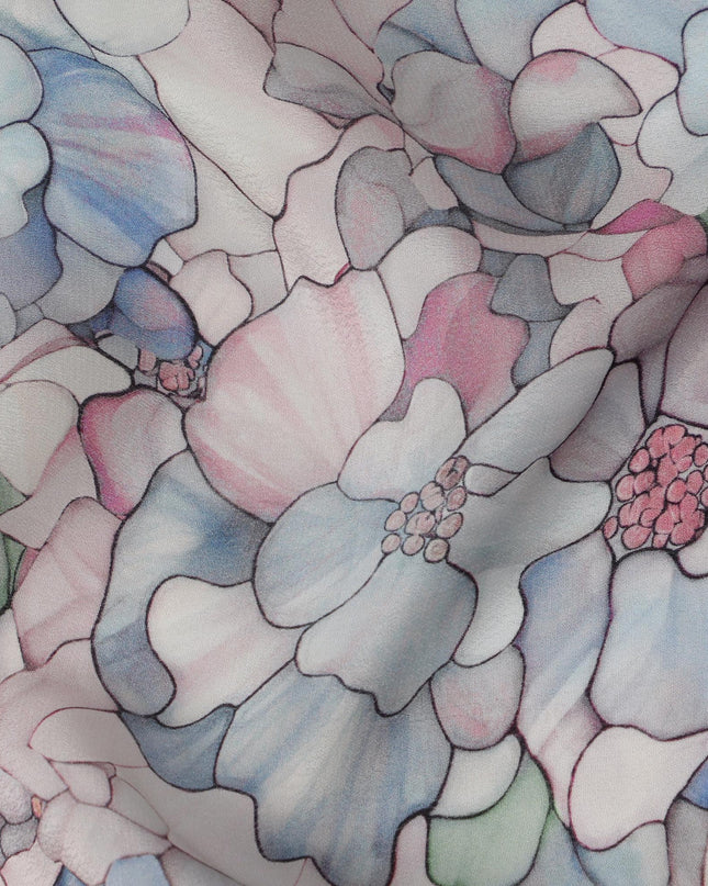 Pastel White Viscose Digital Printed Fabric with Floral Design, 110 cm Width-D21306