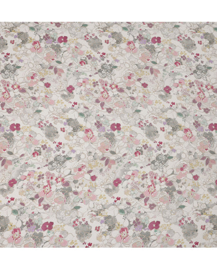 Ivory White Viscose Digital Printed Fabric with Soft Floral Design, 110 cm Width-D21307