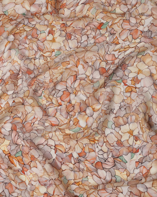 Peach Cream Viscose Digital Printed Fabric with Watercolor Floral Design, 110 cm Width-D21310