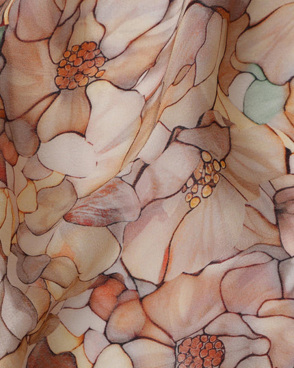 Peach Cream Viscose Digital Printed Fabric with Watercolor Floral Design, 110 cm Width-D21310