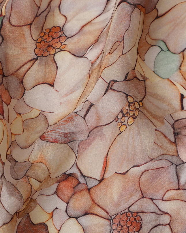 Peach Cream Viscose Digital Printed Fabric with Watercolor Floral Design, 110 cm Width-D21310