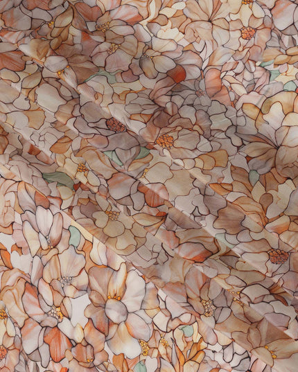 Peach Cream Viscose Digital Printed Fabric with Watercolor Floral Design, 110 cm Width-D21310