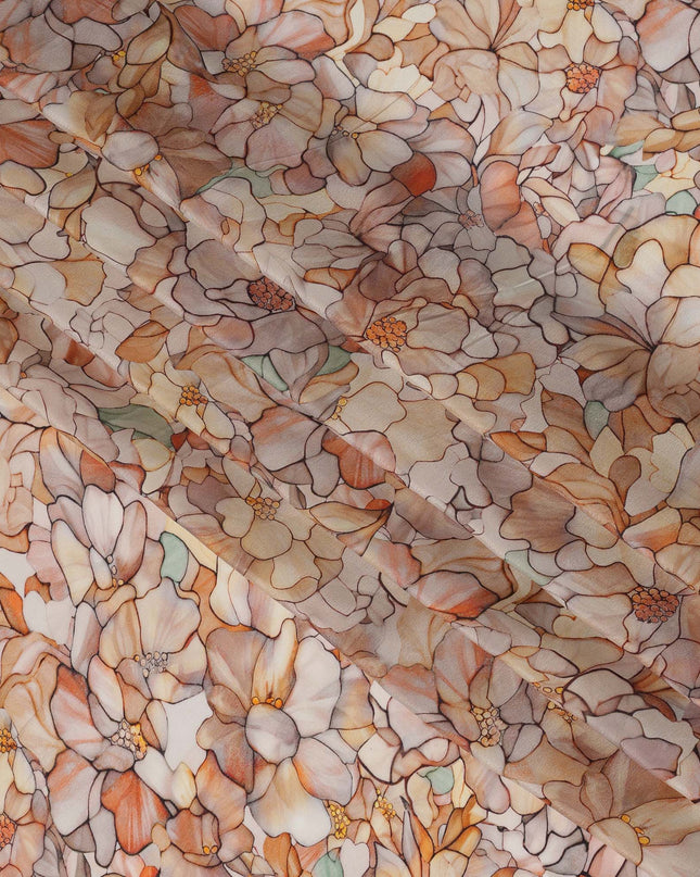 Peach Cream Viscose Digital Printed Fabric with Watercolor Floral Design, 110 cm Width-D21310