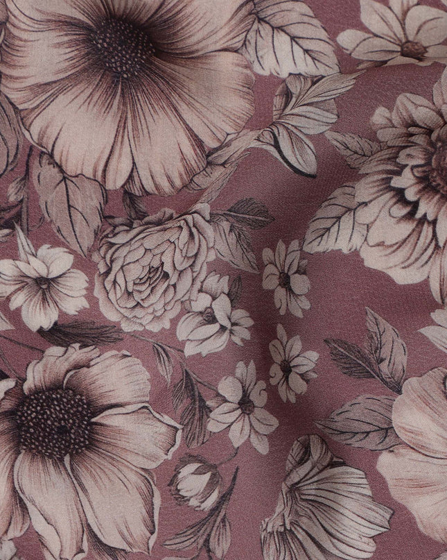 Dusty Rose Viscose Digital Printed Fabric with Vintage Floral Design, 110 cm Width-D21312