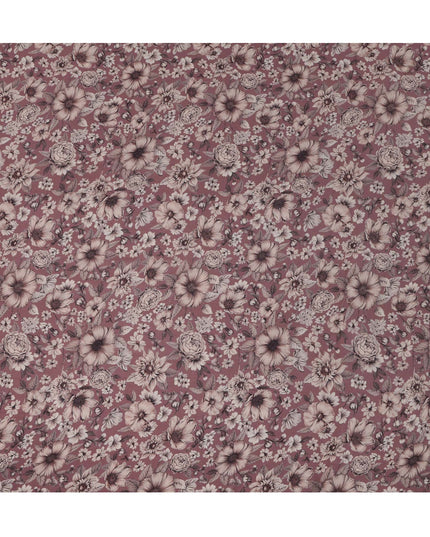 Dusty Rose Viscose Digital Printed Fabric with Vintage Floral Design, 110 cm Width-D21312