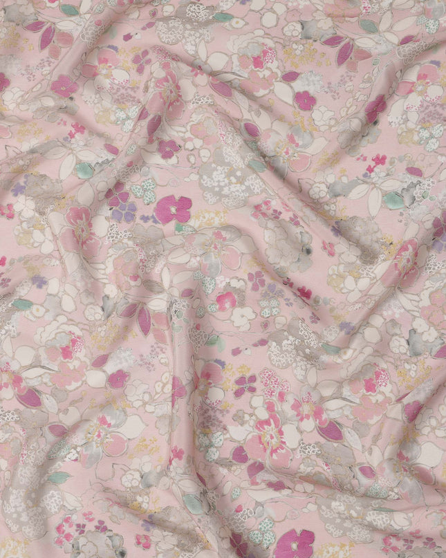 Soft Pink Viscose Digital Printed Fabric with Delicate Floral Design, 110 cm Width-D21313